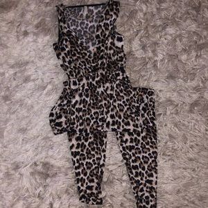 Cheetah print stretchy pant romper